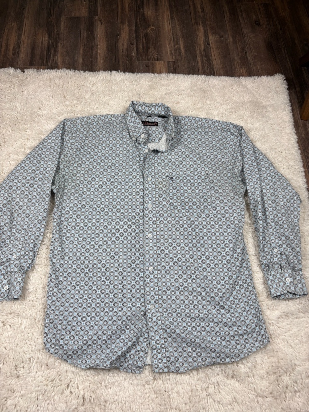 Rafter C Men’s Large Western Shirt Geometric Print Blue Black 100% Cotton